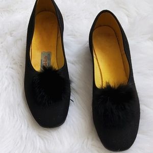 Tred-lite black fur pom shoes